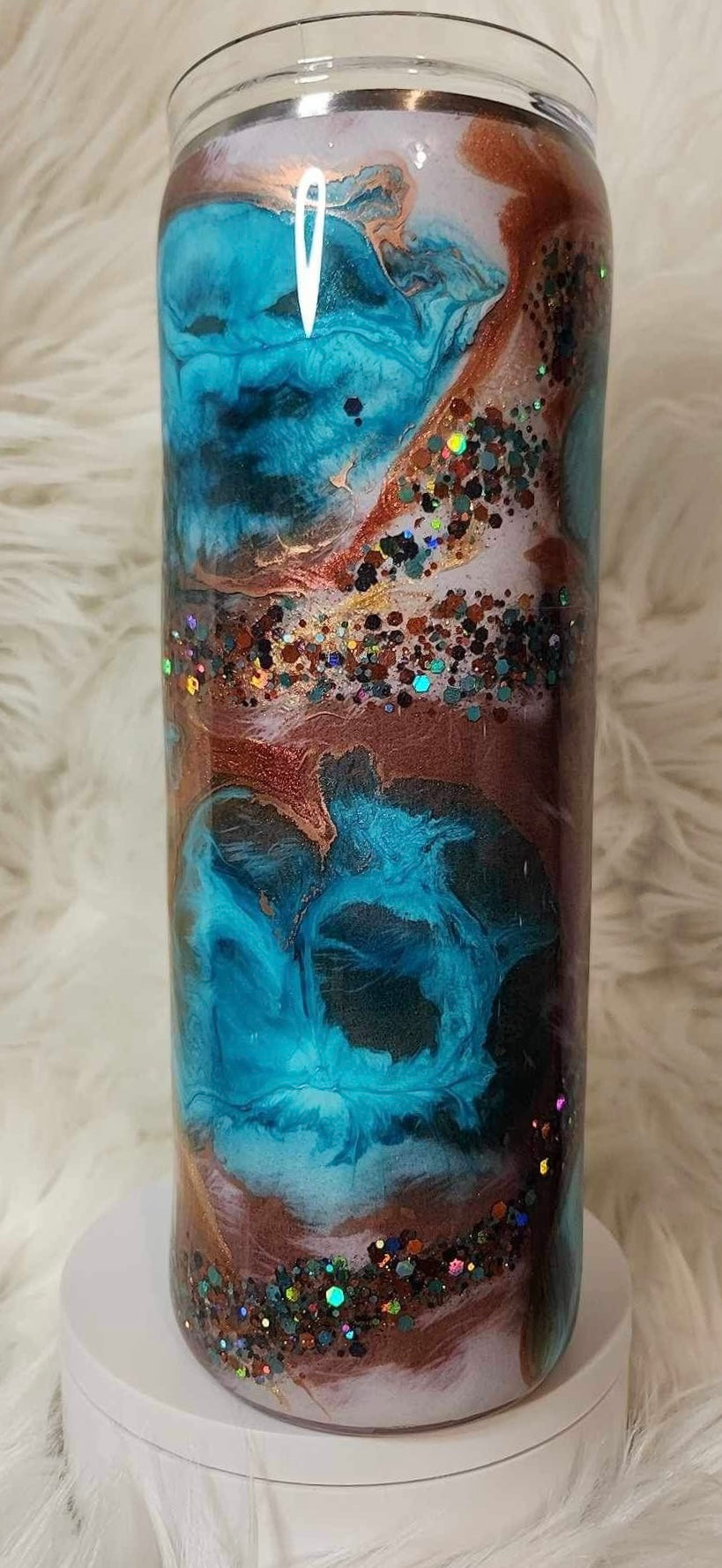 16. 20 oz. Straight Skinny (Cow Print/Teal Suspension)