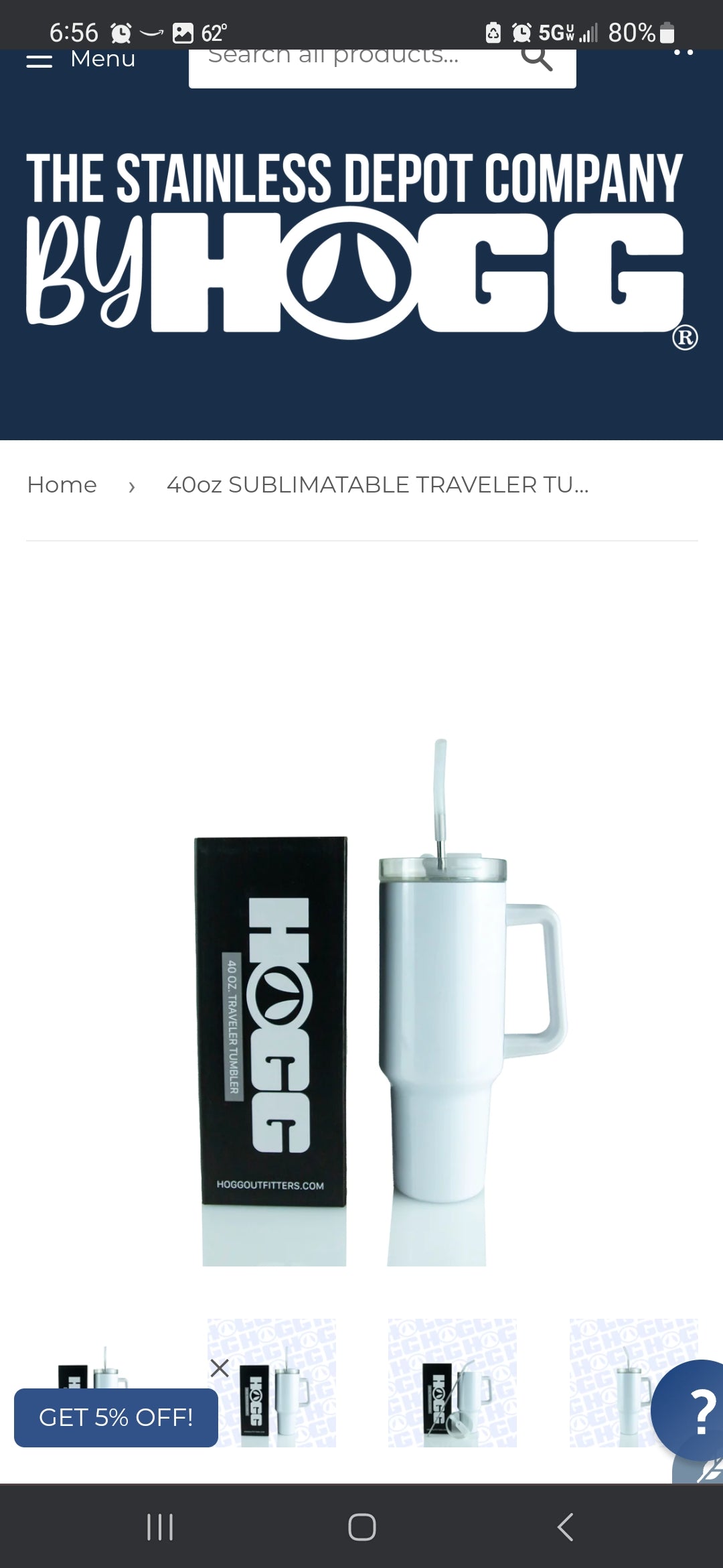 White with purple blurred lines 40 oz Traveler tumbler