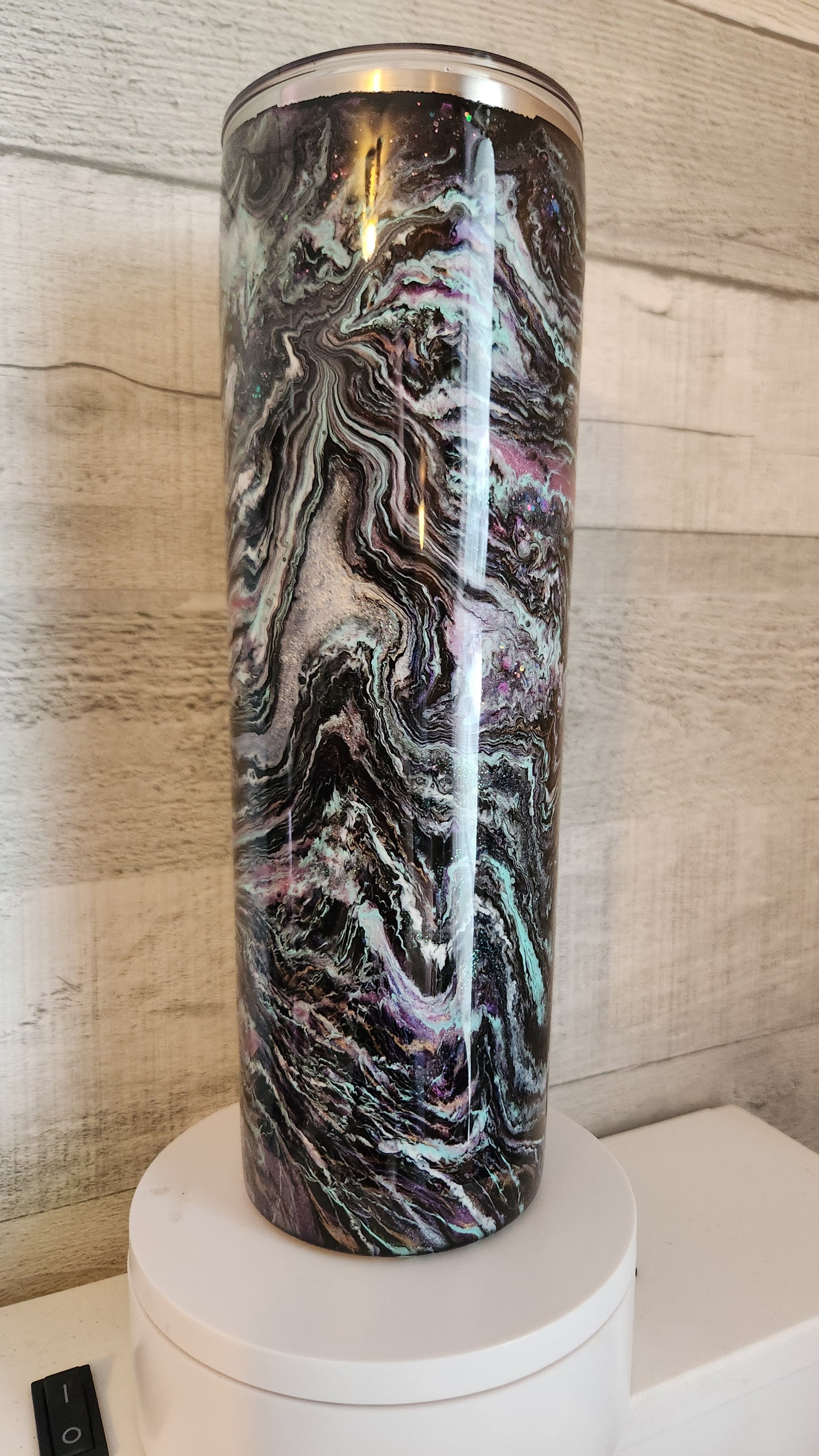 Blavk/teal/purple blurred lines 30oz Slim TUMBLER W/ SLIDING LID & STRAW